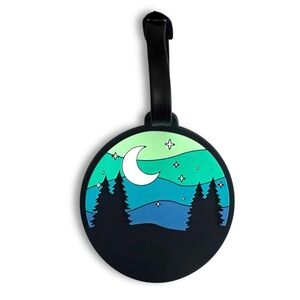 Celestial Stars and Moon Luggage Tag Silicone Blue Green NWOT